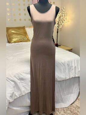 Papaya Maxi Dress Taupe Bodycon Side Cutout Sleeveless Stretch Size L